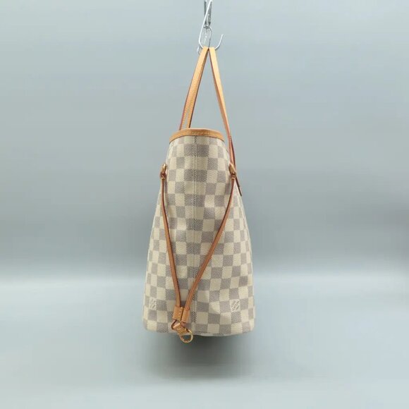 100% Authentic Louis Vuitton Neverfull White W/P Damier Azur Canvas Shoulder Bag - Picture 4 of 12